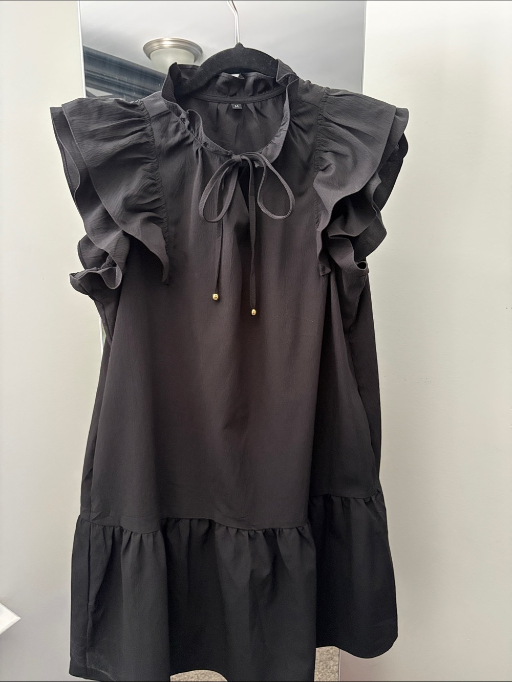Amazon Black Ruffle Sleeve Tie-Neck Mini Dress - Picture 4 of 7